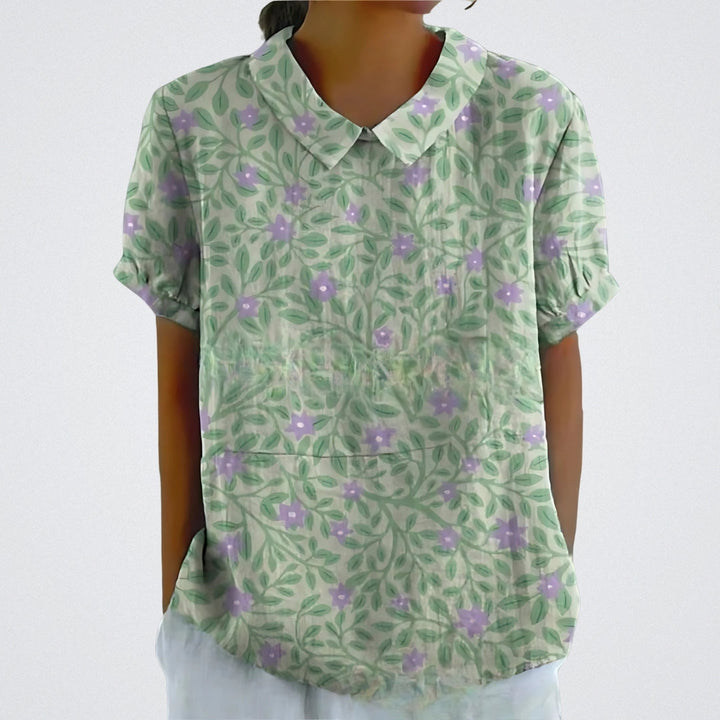 Lina™ - Stylish Linen Floral Blouse