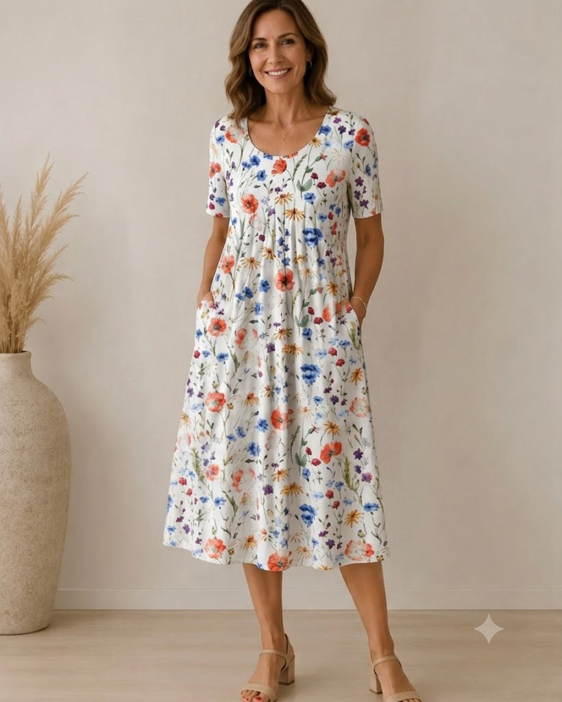 Geneviève | Classic Printed Midi Dress