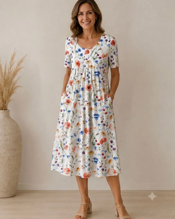 Geneviève | Classic Printed Midi Dress