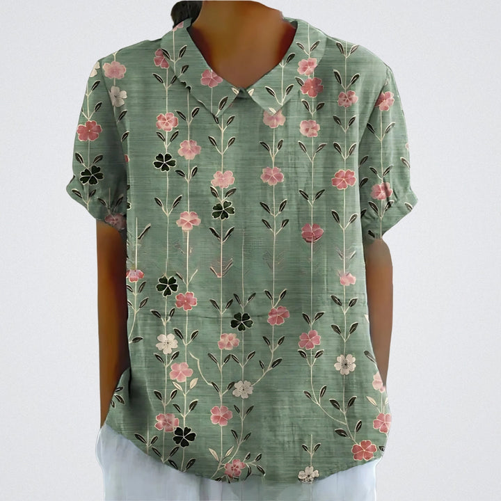 Lina™ - Stylish Linen Floral Blouse