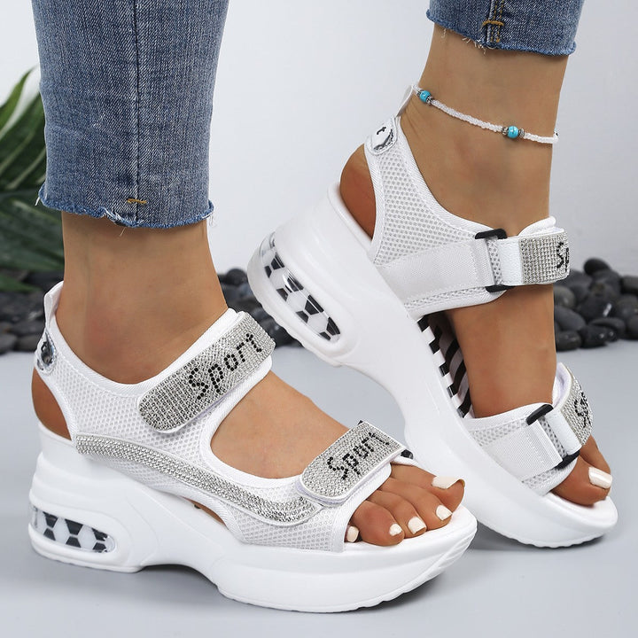 Chic Women's Orthopedic Platform Sandals Adorned with Crystals
