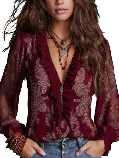 Elise | Ruffled Blouse Featuring Baroque Paisley Print