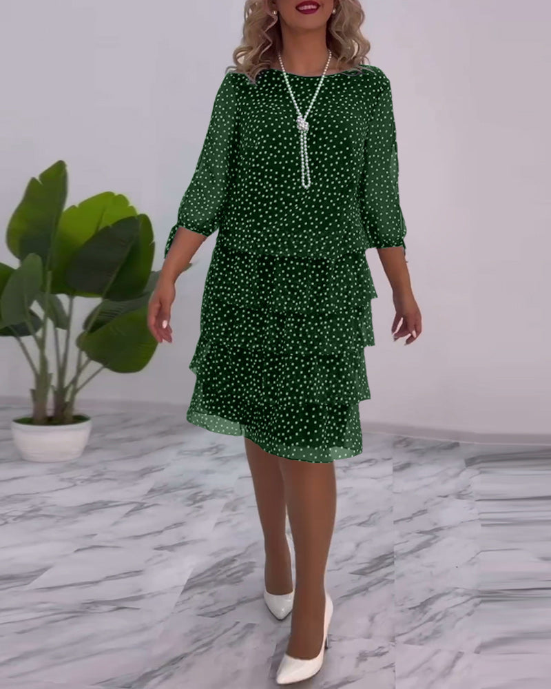 Blanche - Polka Tiered Dress With Tie-Slit Sleeves