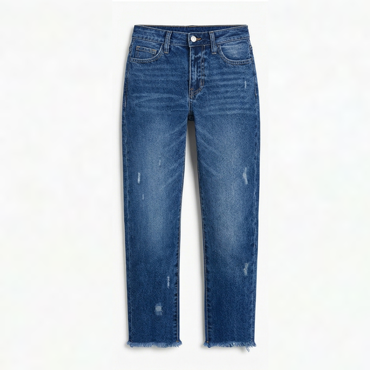 Vivara™ – Vintage-Inspired Cropped Straight Leg Jeans with Fringe