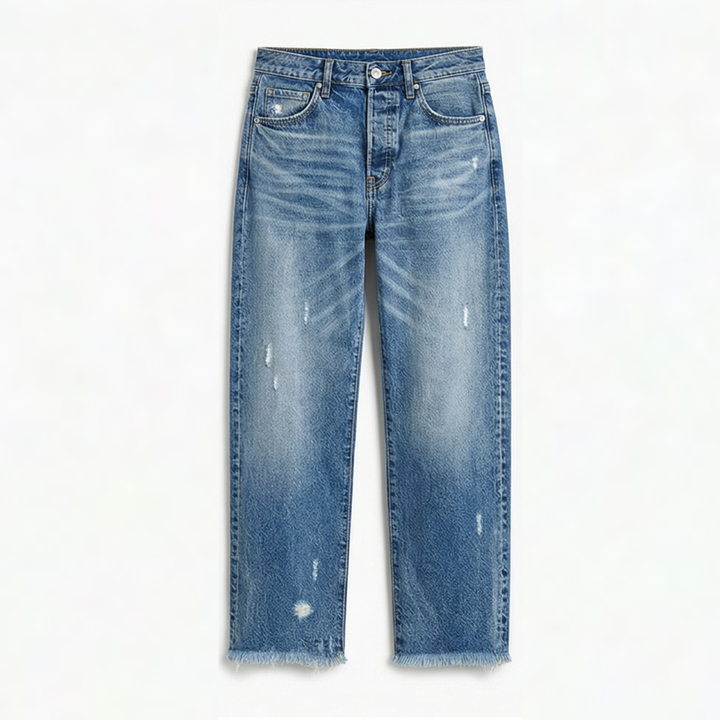 Vivara™ – Vintage-Inspired Cropped Straight Leg Jeans with Fringe
