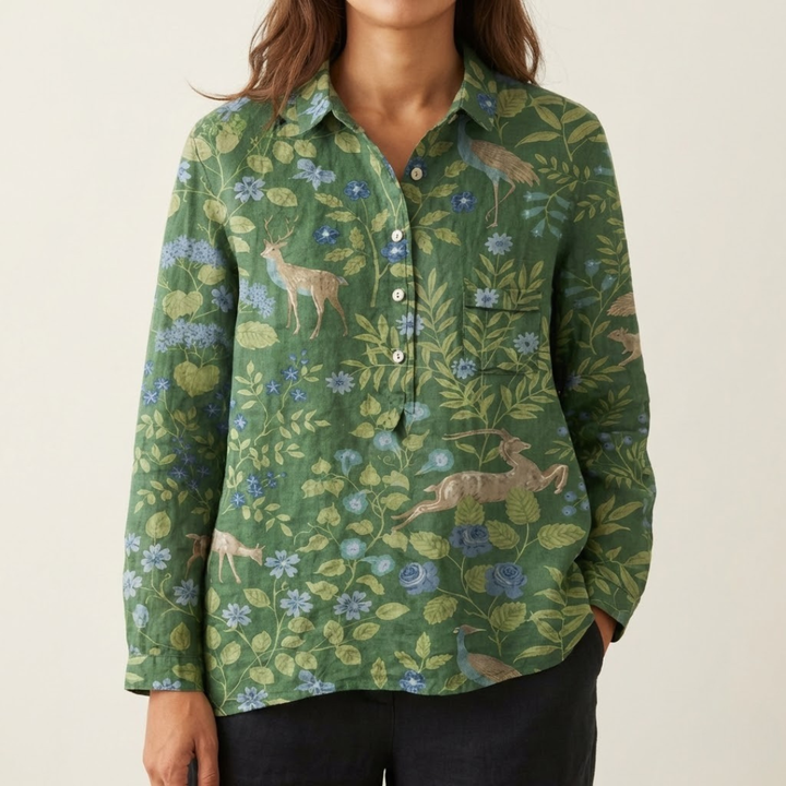 Elena – Patterned Linen Shirt