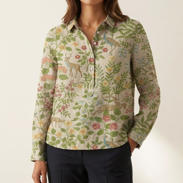 Elena – Patterned Linen Shirt