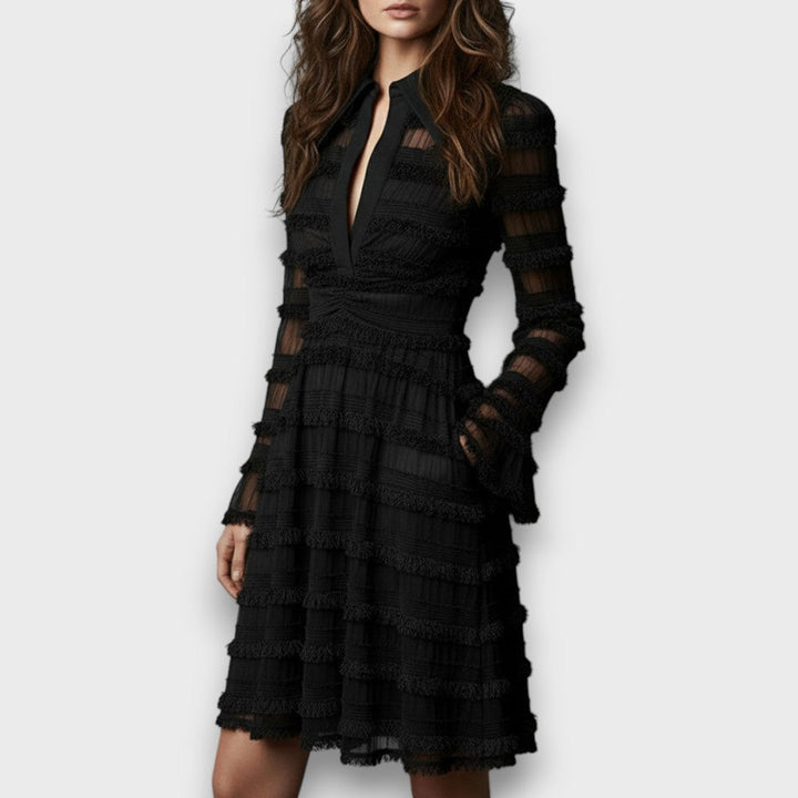 Noelle | Sheer Fringe Midi Dress