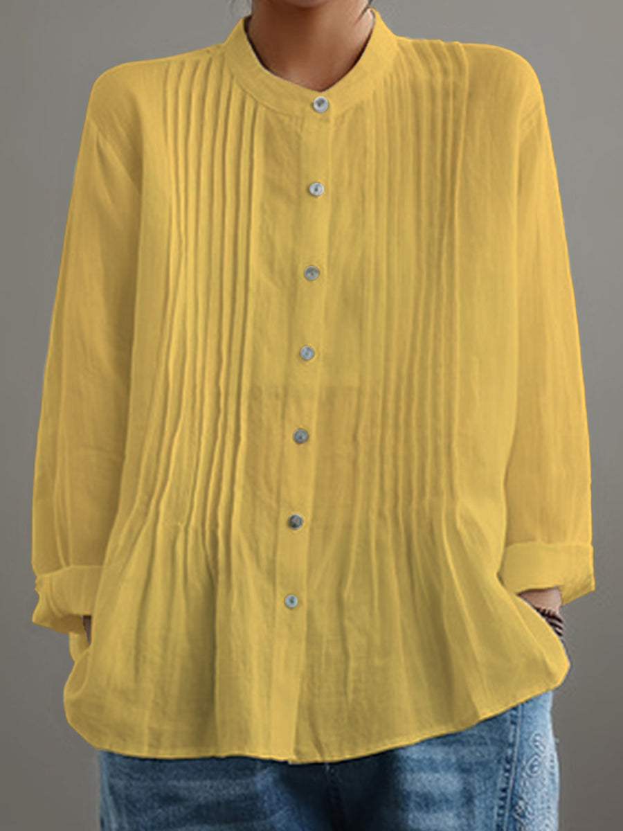 Farah™ – Casual Cotton & Linen Pleated Shirt