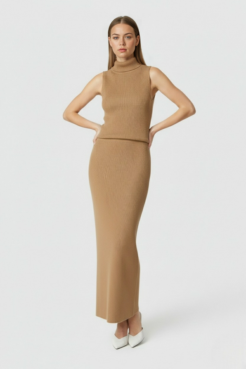 Isabella | Elegant Brown Knit Skirt Set with Sophisticated Style - Lumina