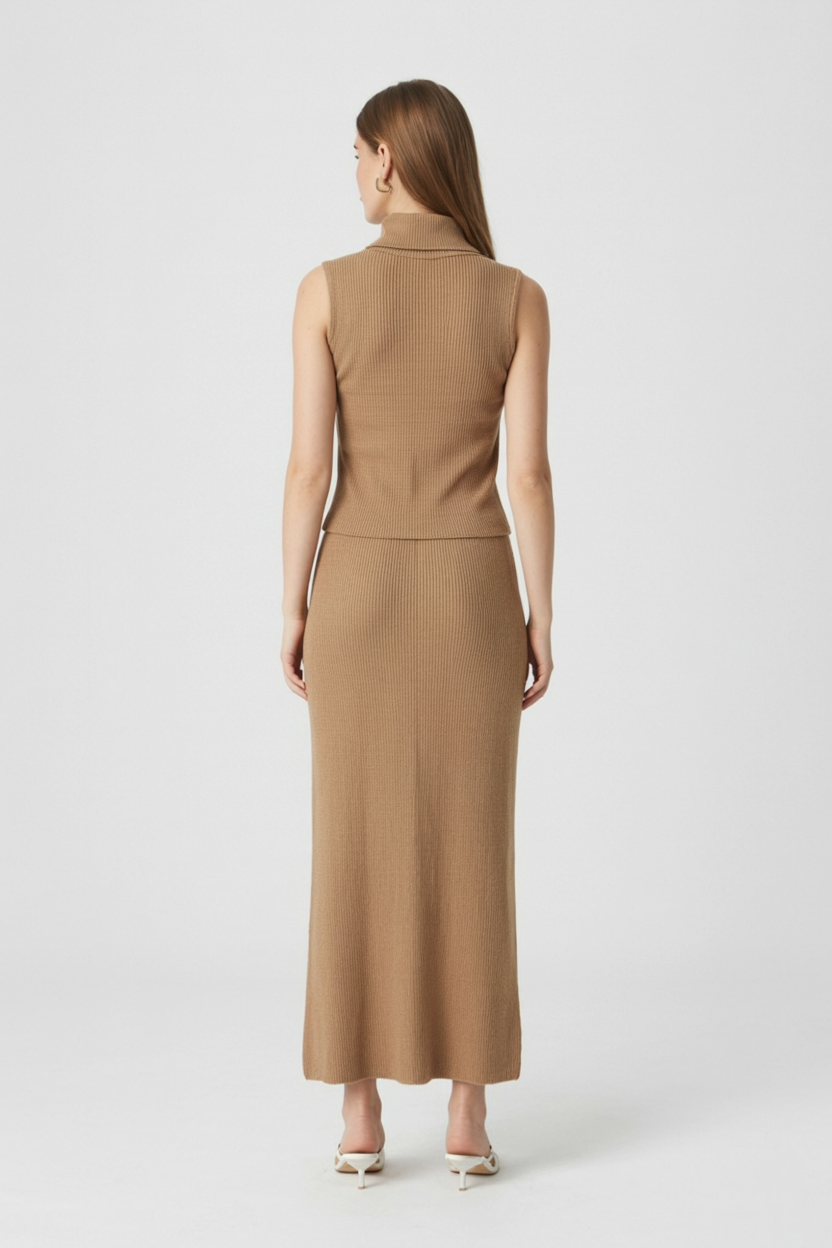 Isabella | Elegant Brown Knit Skirt Set with Sophisticated Style - Lumina