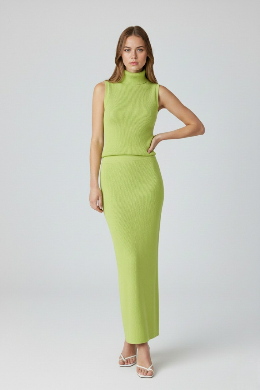 Isabella | Elegant Green Knit Skirt and Top Set with Flattering Fit - Lumina
