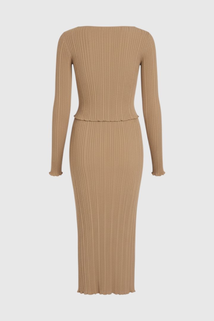 Isabella | Elegant Khaki Maxi Skirt Set with Slim Fit - Lumina