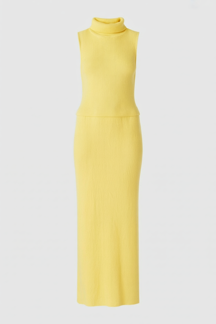 Isabella | Elegant Yellow Knit Skirt and Top Set with Flattering Fit - Lumina