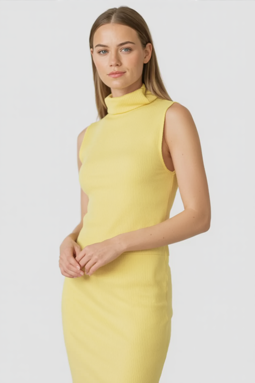 Isabella | Elegant Yellow Knit Skirt and Top Set with Flattering Fit - Lumina