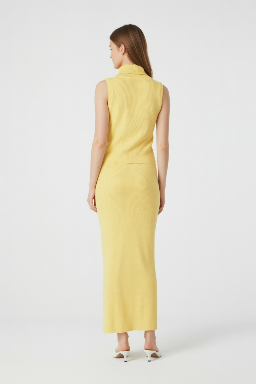 Isabella | Elegant Yellow Knit Skirt and Top Set with Flattering Fit - Lumina