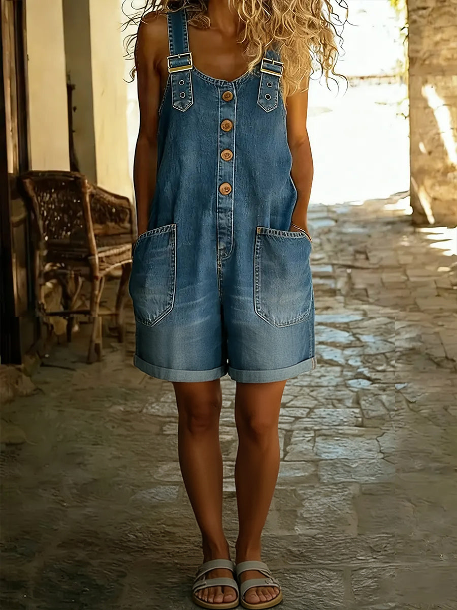 Relaxed Fit Shorts Jumpsuit with Adjustable Straps