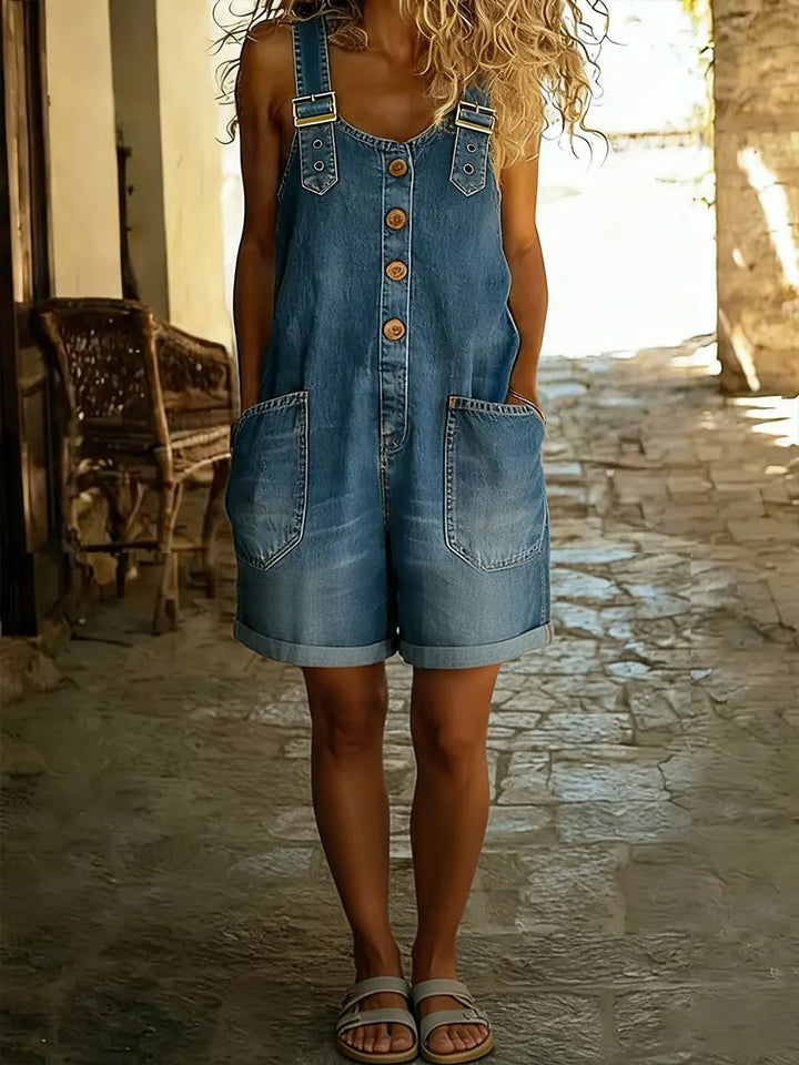 Relaxed Fit Shorts Jumpsuit with Adjustable Straps