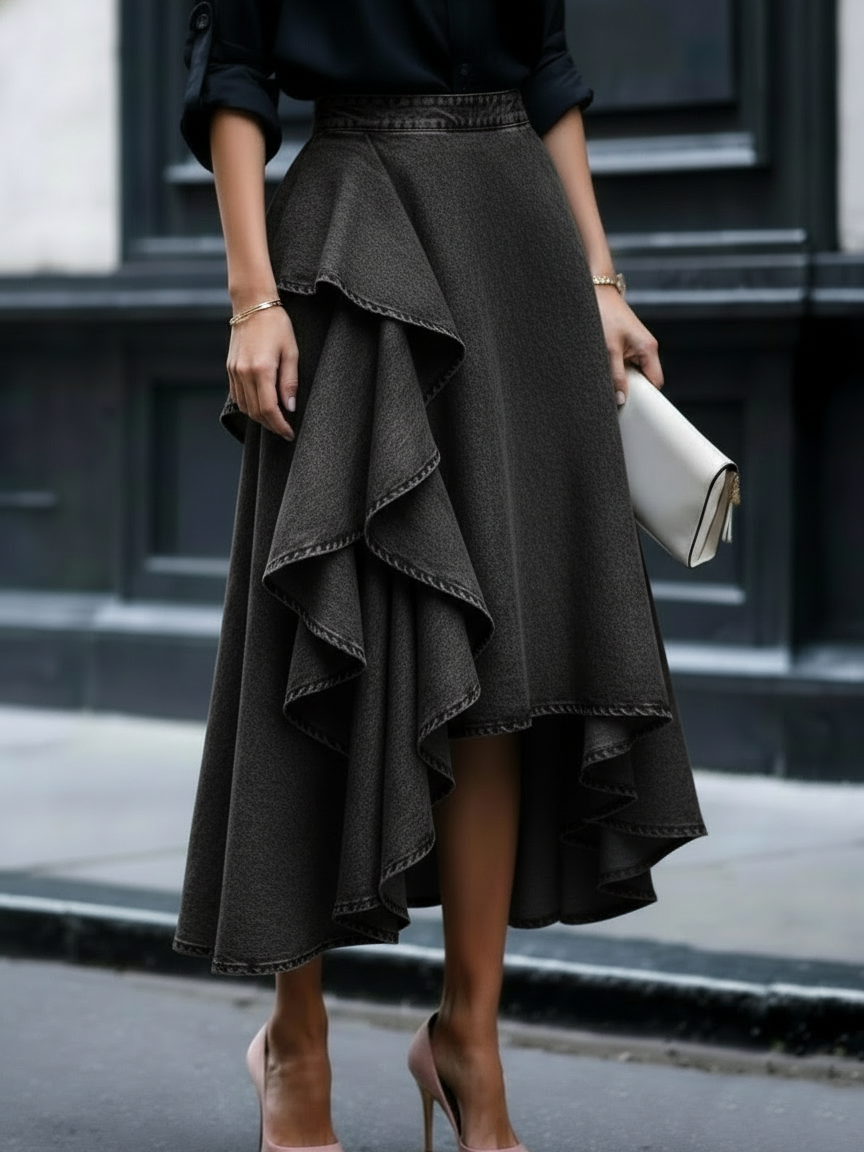 Chic Casual Tiered Ruffled Denim Skirt