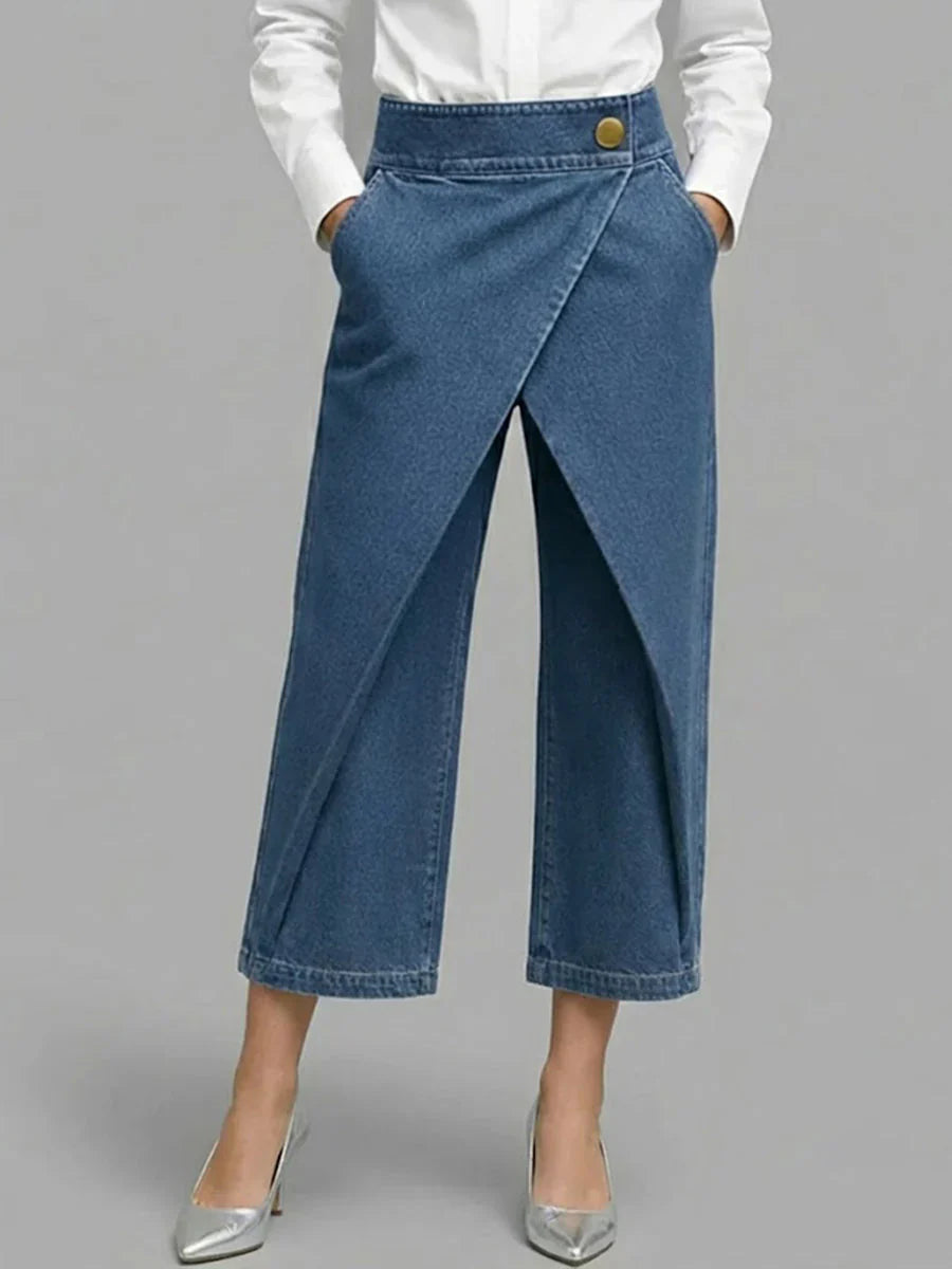 High-Waisted Loose-Fit Cropped Wide-Leg Jeans for Women