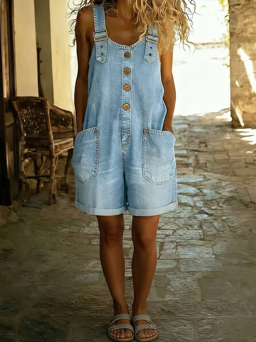 Relaxed Fit Shorts Jumpsuit with Adjustable Straps