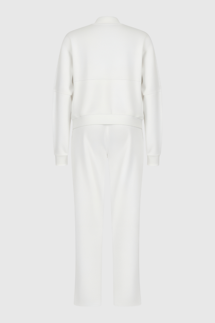 Serena | Casual Chic White Lounge Set with Modern Zipper Details - Lumina