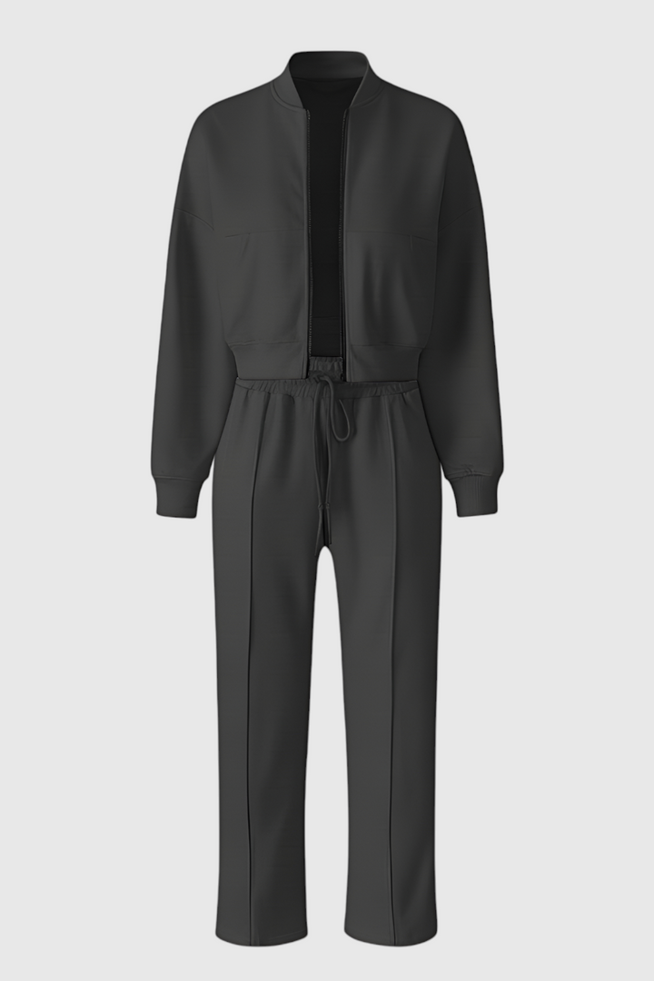 Serena | Casual Gray Hoodie Sweatpants Set with Modern Touch - Lumina