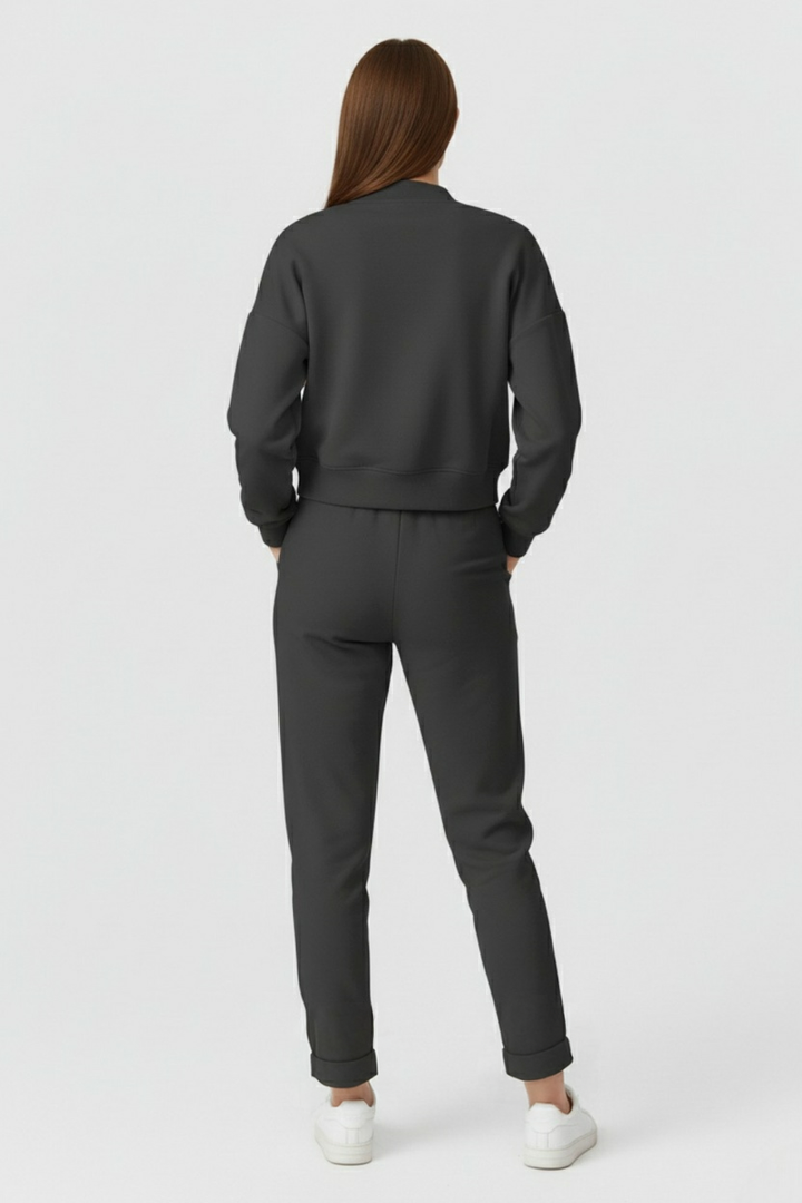 Serena | Casual Gray Hoodie Sweatpants Set with Modern Touch - Lumina