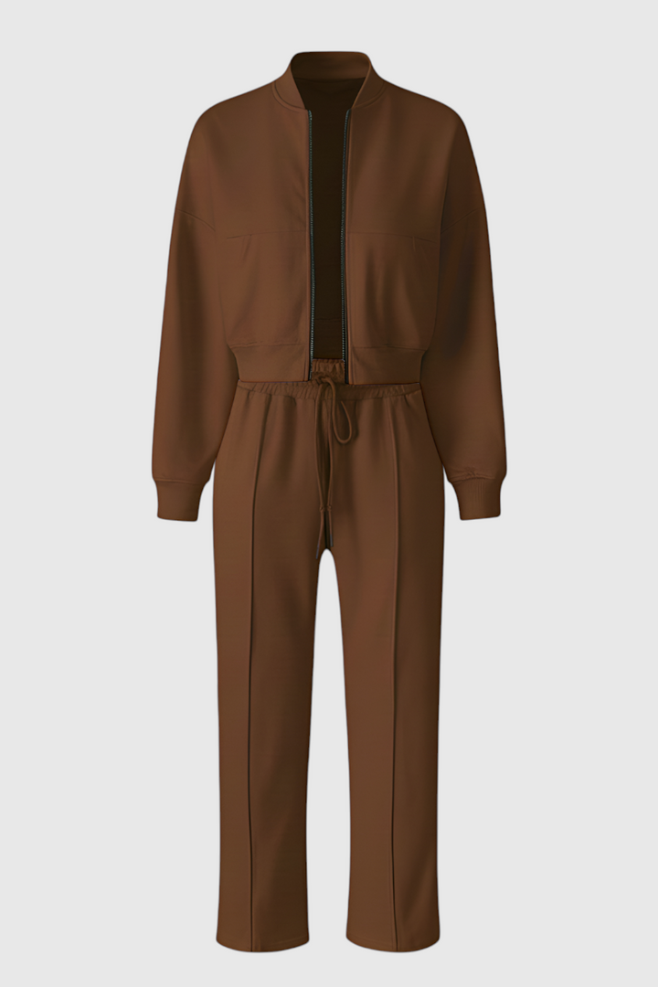 Sophia | Cozy High Waist Sweatpants and Sweatshirt Set with Zipper Detail - Lumina