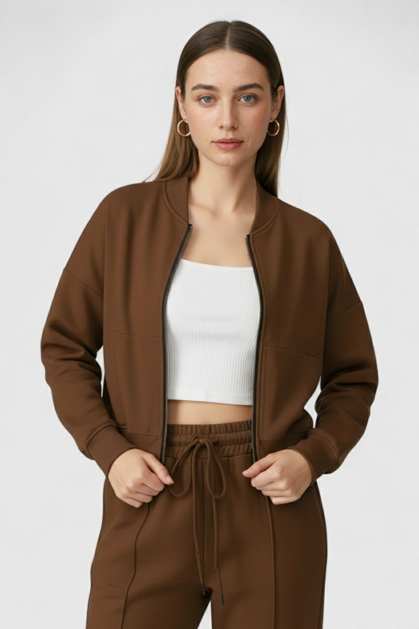 Sophia | Cozy High Waist Sweatpants and Sweatshirt Set with Zipper Detail - Lumina