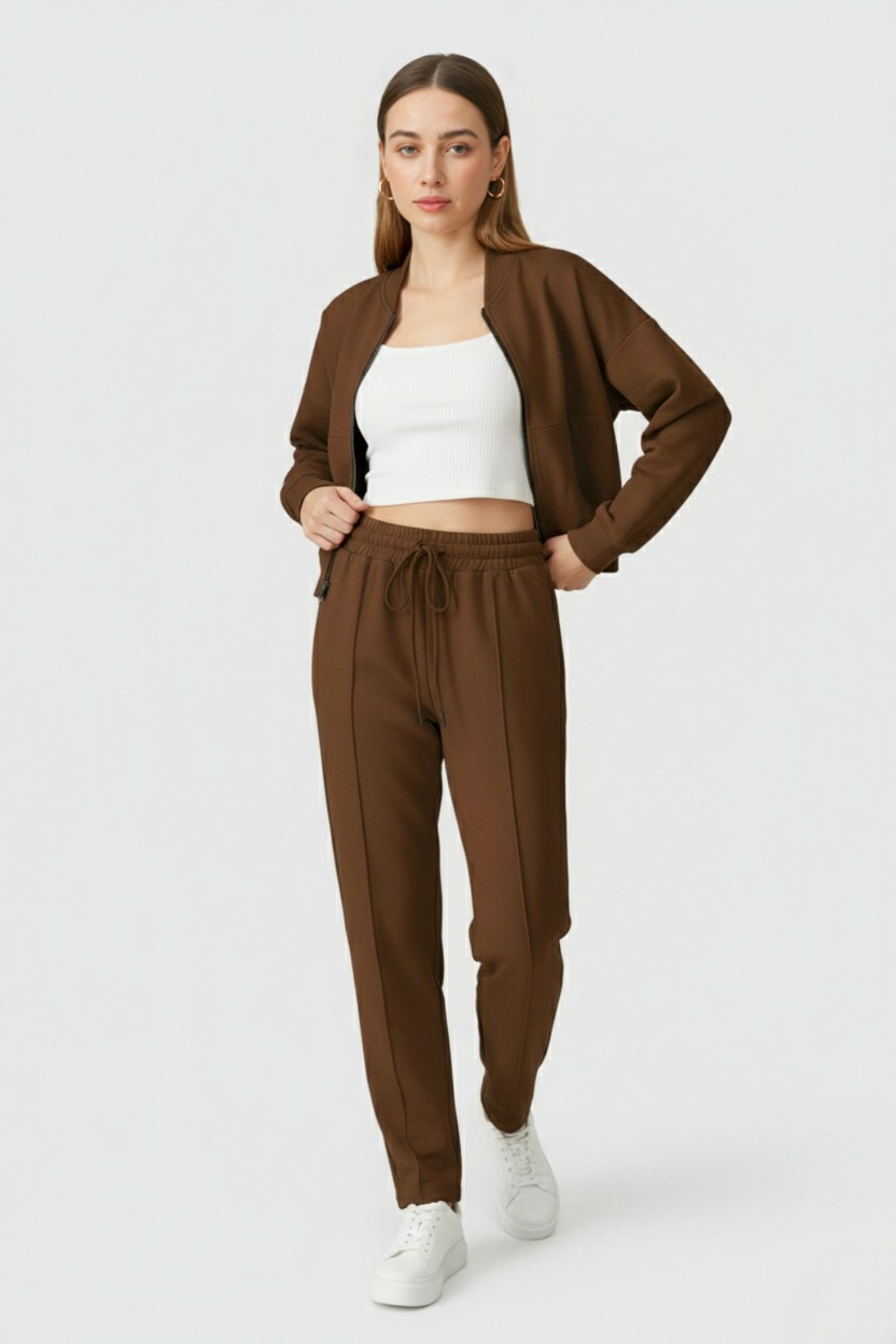 Sophia | Cozy High Waist Sweatpants and Sweatshirt Set with Zipper Detail - Lumina