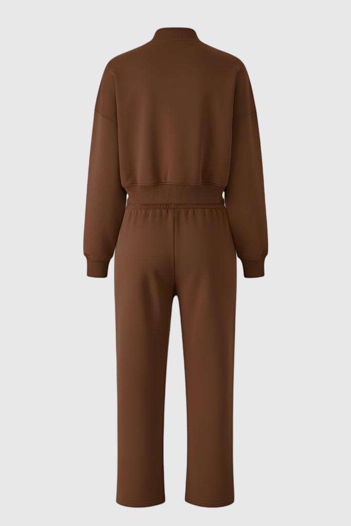 Sophia | Cozy High Waist Sweatpants and Sweatshirt Set with Zipper Detail - Lumina