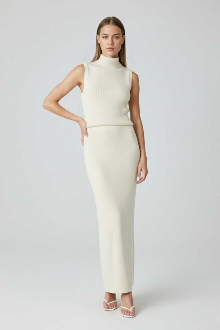 Sophia | Elegant Apricot Knit Skirt Set with Flattering Fit - Lumina