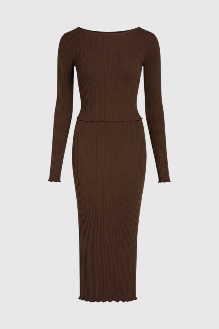 Victoria | Elegant Dark Brown Maxi Skirt Set with Flattering Fit - Lumina