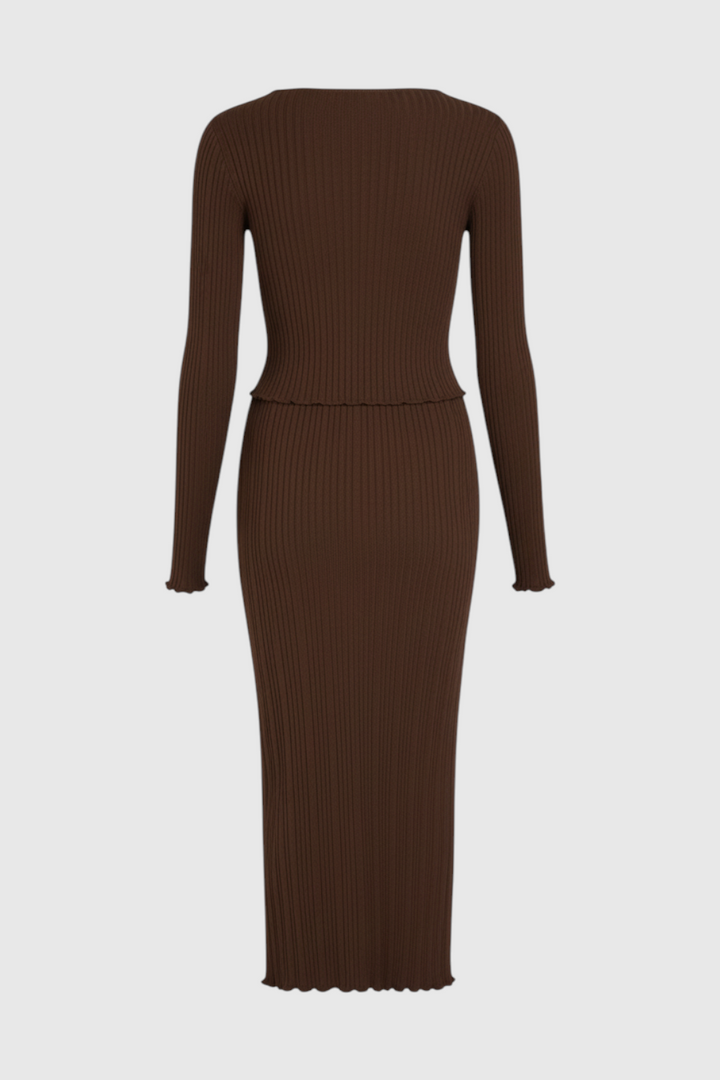 Victoria | Elegant Dark Brown Maxi Skirt Set with Flattering Fit - Lumina