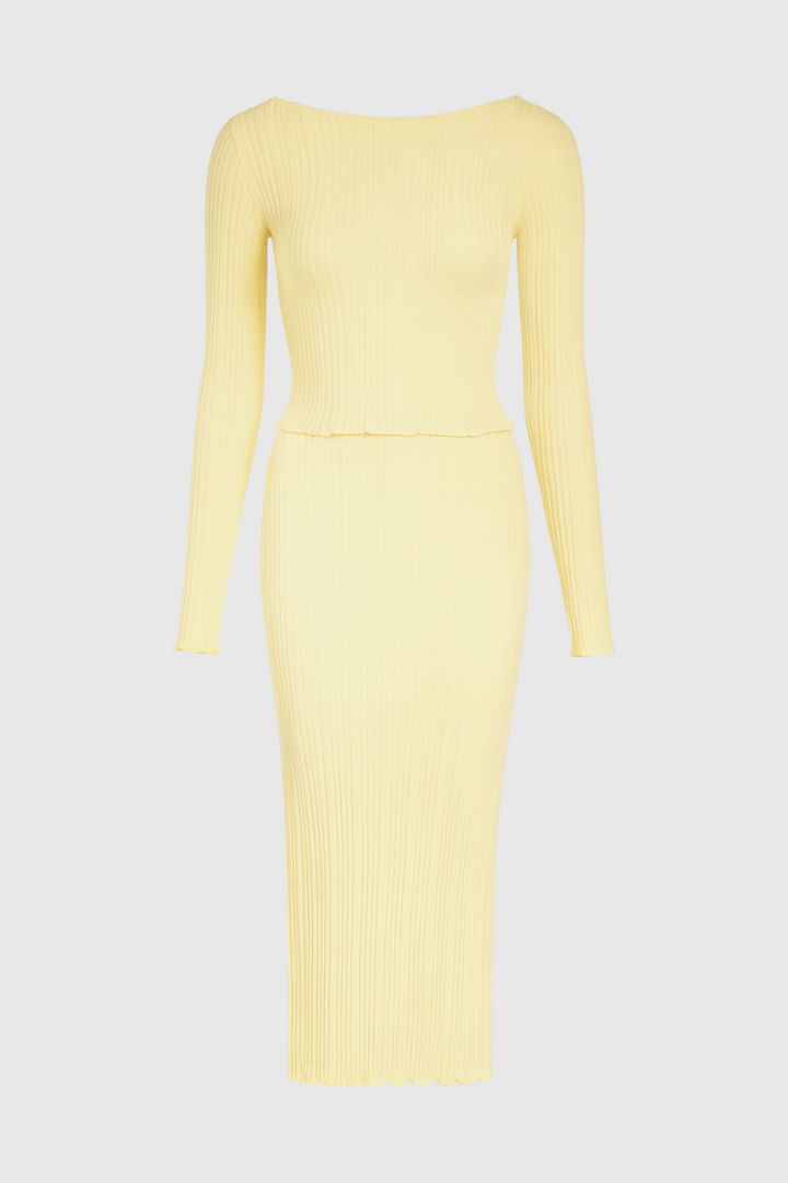 Victoria | Elegant Yellow Knitted Maxi Skirt Set with Slim Fit - Lumina