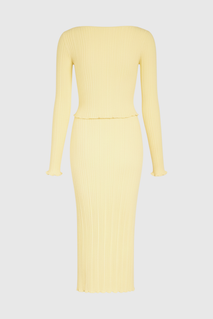 Victoria | Elegant Yellow Knitted Maxi Skirt Set with Slim Fit - Lumina