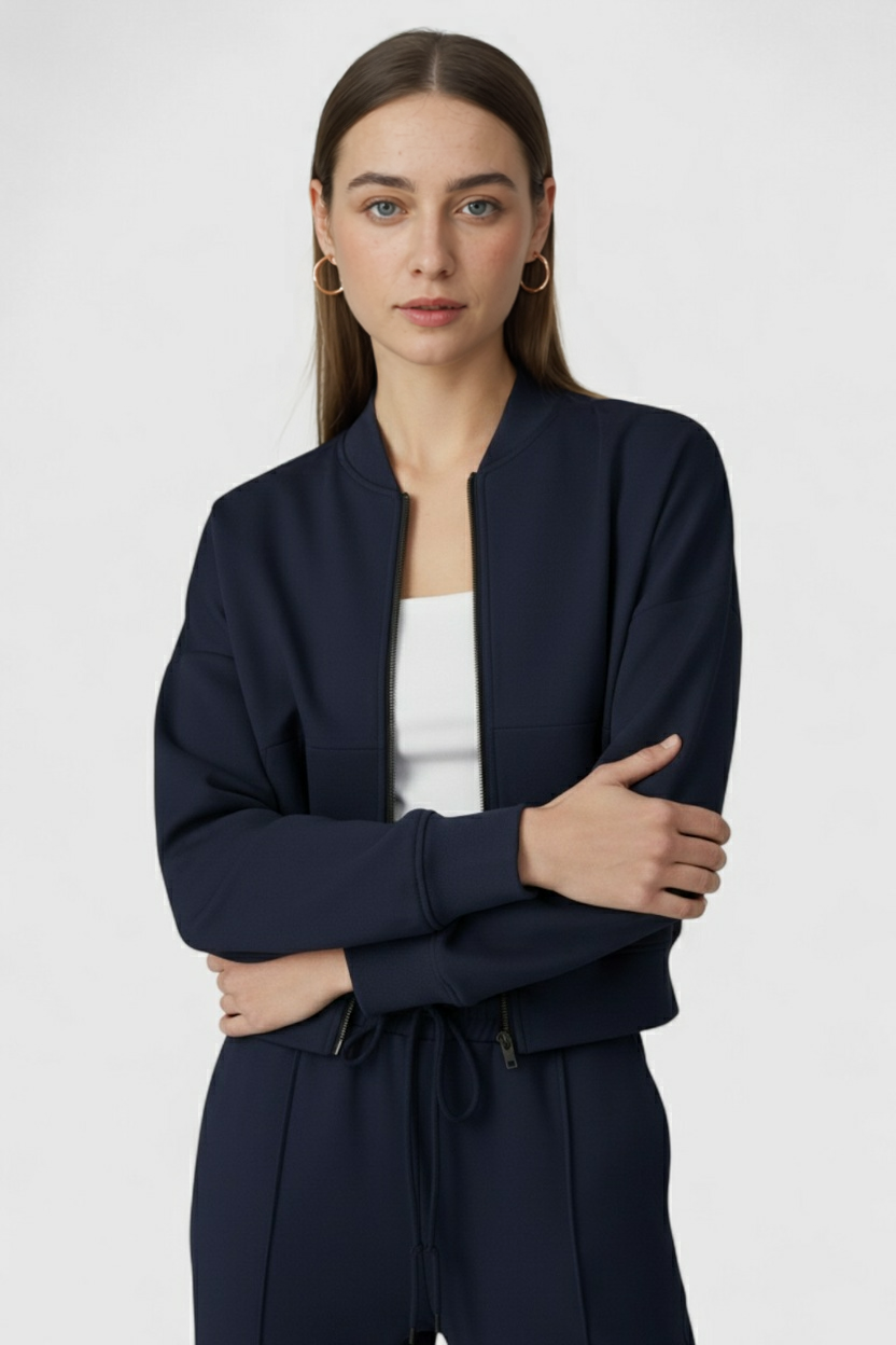 Victoria | Relaxed Fit Dark Blue Sweatpants and Sweatshirt Set with Zipper Accents - Lumina