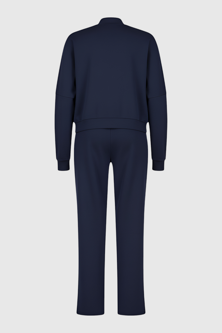 Victoria | Relaxed Fit Dark Blue Sweatpants and Sweatshirt Set with Zipper Accents - Lumina